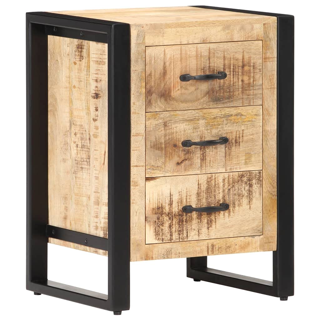 vidaXL Bedside Cabinet with 3 Drawers, Solid Mango Wood Finish, Rectangular Shape with Steel Legs in Industrial Brown Color